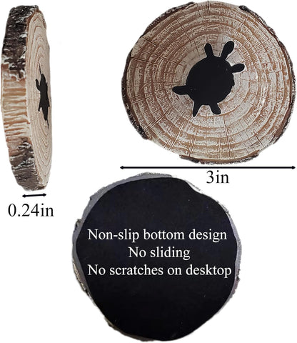 Turtle Coasters Set of 5 Rustic Coasters in Handmade Canoe Turtle Log Cabin Decor for The Home Drink Round Table Coffee Mug Wine Beer Bar Decorative Green