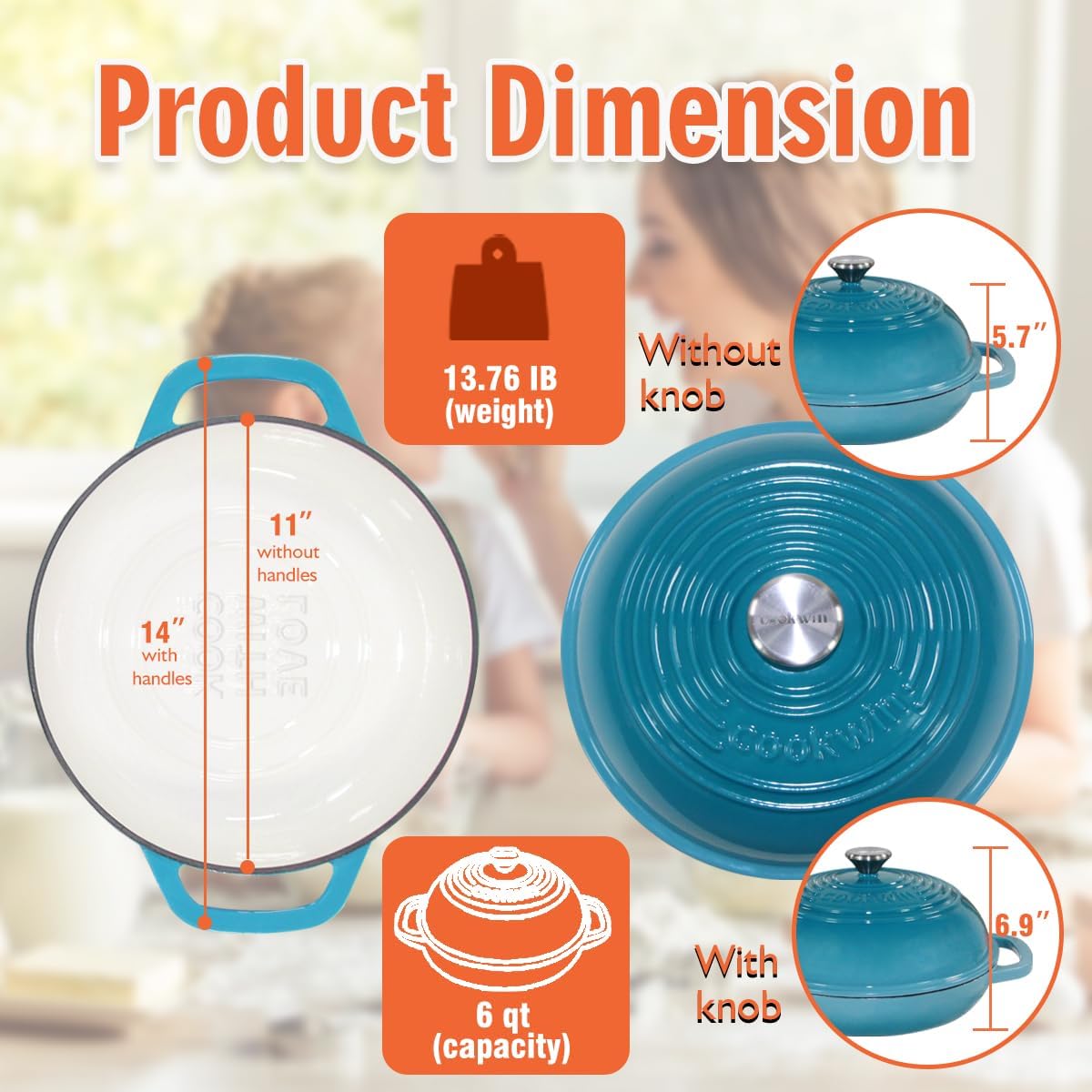 Enameled Cast Iron Dutch Oven with Lid,11" Bread Pan Baking Kit,6 Quart Enamel Bread Pan,Dutch Oven for Sourdough Baking-with Silicone Mat,Teal Thick Enamel Oven Pan-Gifts for Family