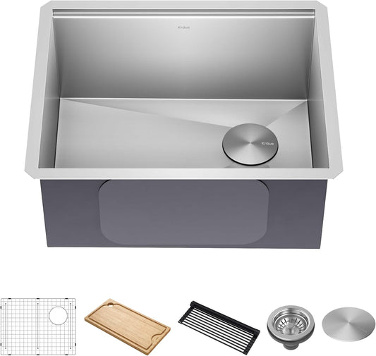 KRAUS Kore 23-Inch Undermount Workstation 16 Gauge Single Bowl Stainless Steel Kitchen Sink with Accessories, KWU111-23