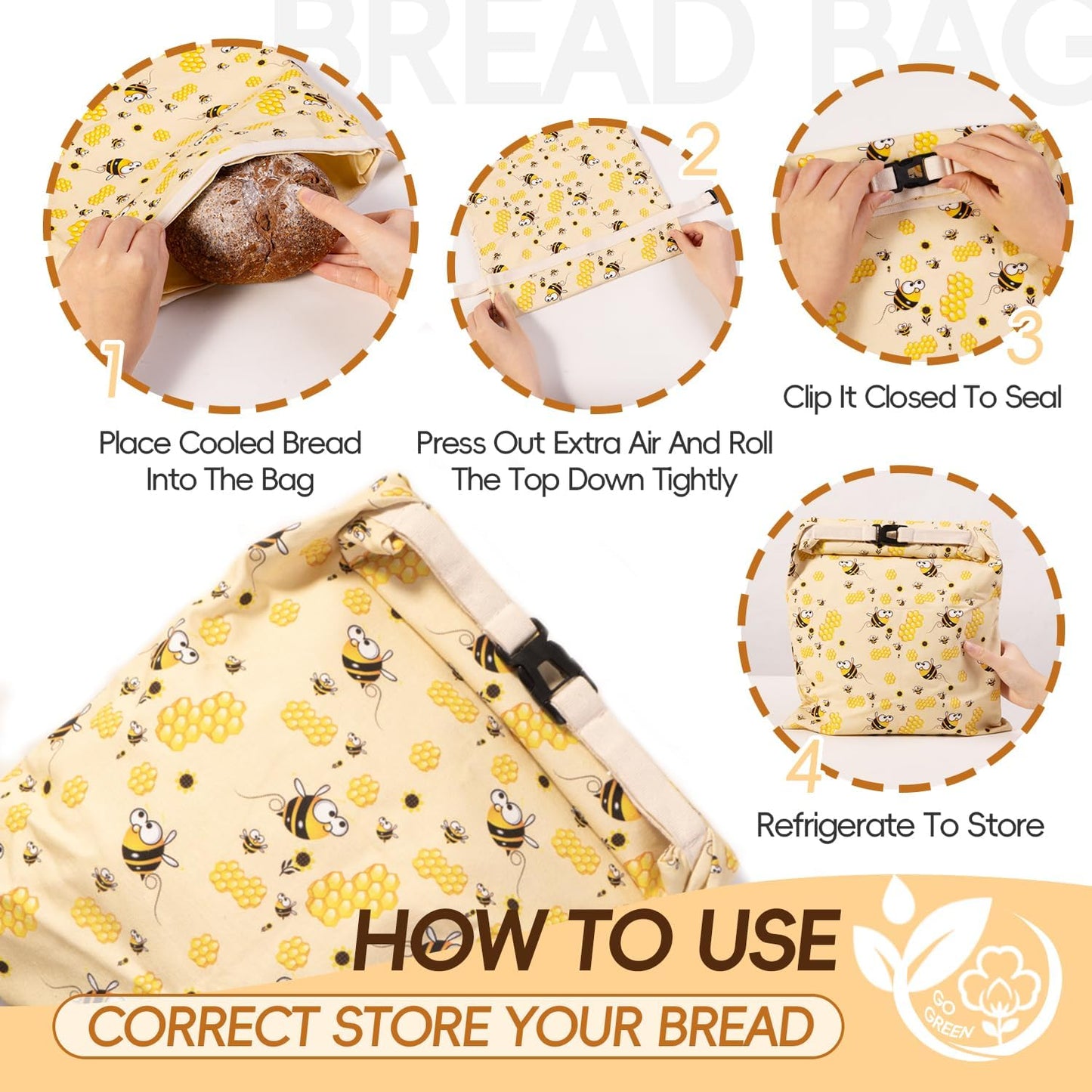 Beeswax Bread Bags for Homemade Bread (2 Pack), Sourdough Bread Bag with Removable Beeswax Lining for Keeping Fresh, Reusable Food Storage Bag