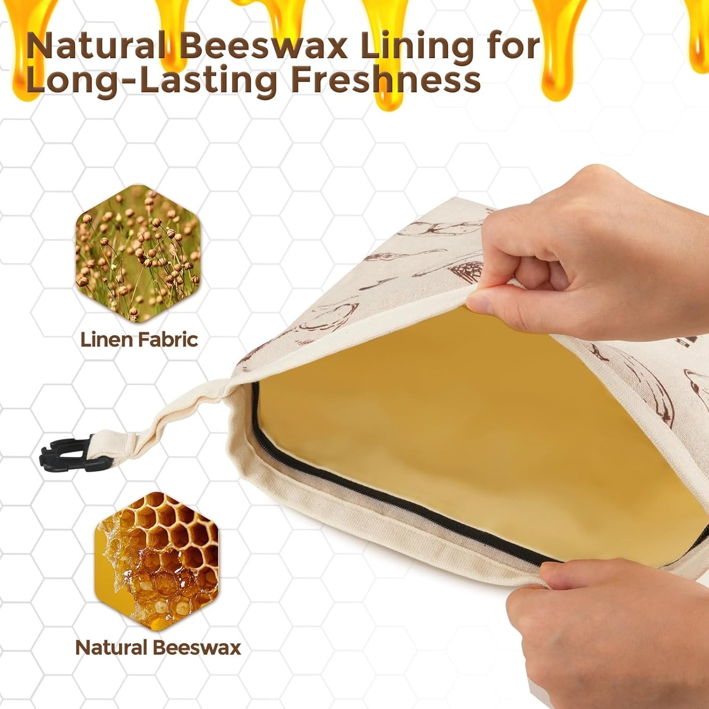 YARRAMATE Beeswax Bread Bags for Homemade Sourdough, Zipper Reusable Linen Food Storage Bags to Keep Loaf Fresh, Large Freezer Safe and Eco Friendly Bread Containers (17x13", 2 Pack)