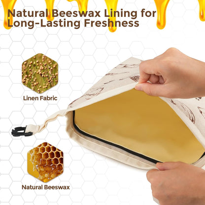 YARRAMATE Beeswax Bread Bags for Homemade Sourdough, Zipper Reusable Linen Food Storage Bags to Keep Loaf Fresh, Large Freezer Safe and Eco Friendly Bread Containers (17x13", 2 Pack)