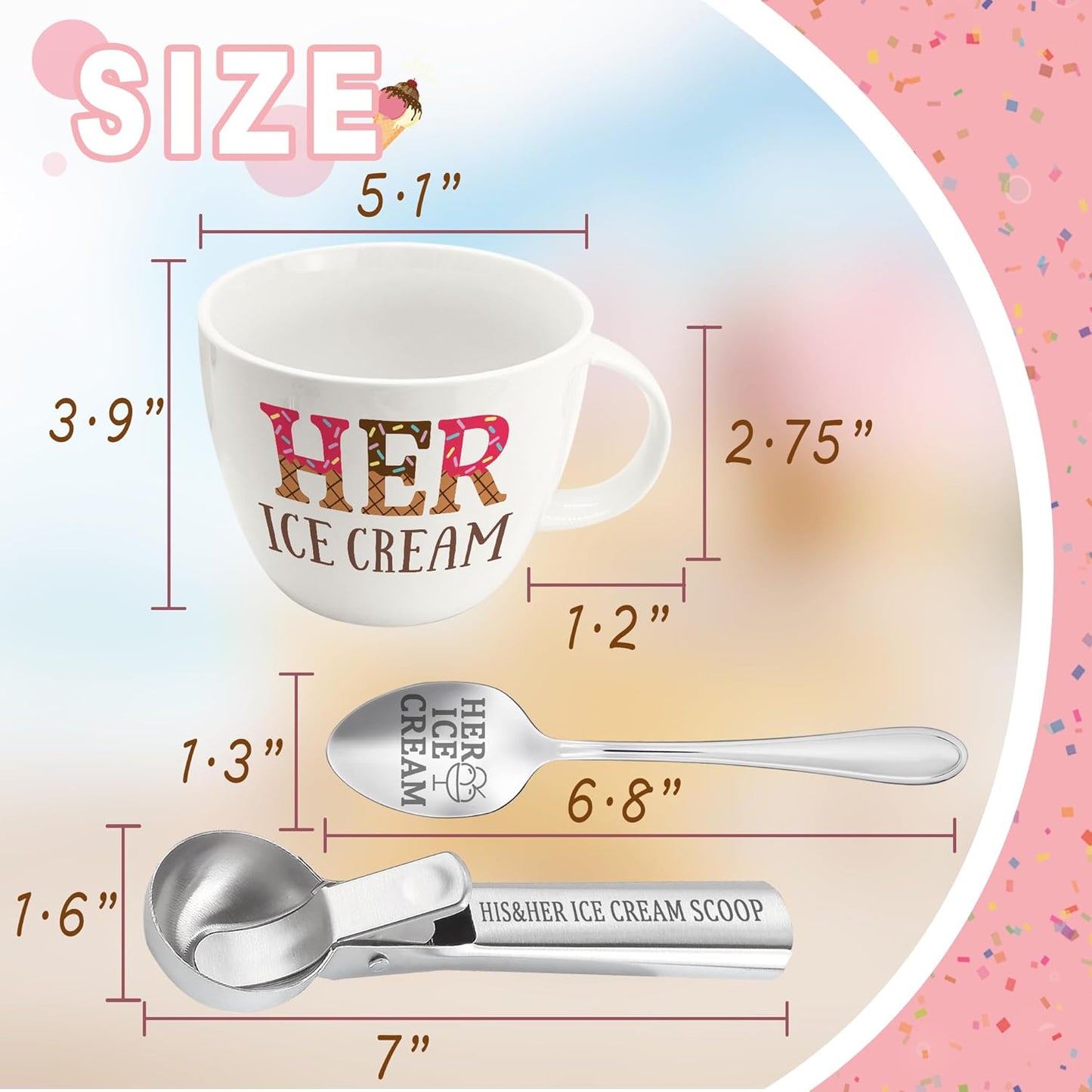 Anniversary Couple Gift Ice Cream Bowls and Spoon Scoop Set, His and Hers Gifts, Mothers Day Couples His Her Ice Cream Accessories Bowl Present, Unique Wedding Gift 2025 for Friends