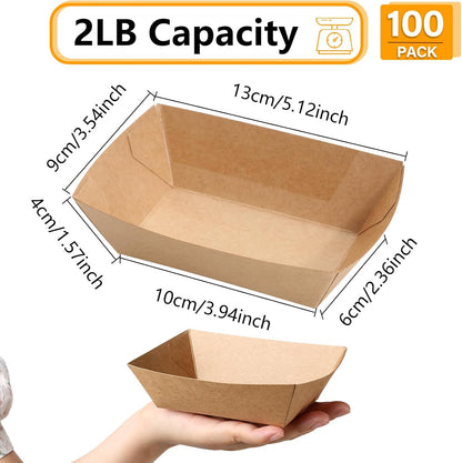 200 Pack 2lb Kraft Paper Food Boats, Disposable Paper Trays Boats for Serving Snack Nachos French Fries Tacos Hot Dog BBQ Popcorn Festivals Party Picnic Wedding