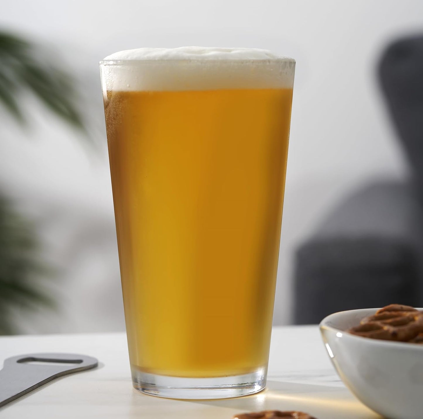 TRUE Stackable Beer Glasses, Pint Glasses for Beers, Water, Iced Coffee, Cocktails, Game Night, Beer Gifts for Men, BBQ Outdoor Party, Home Bar Accessories, Kitchen Glassware, 16 oz, Set of 6