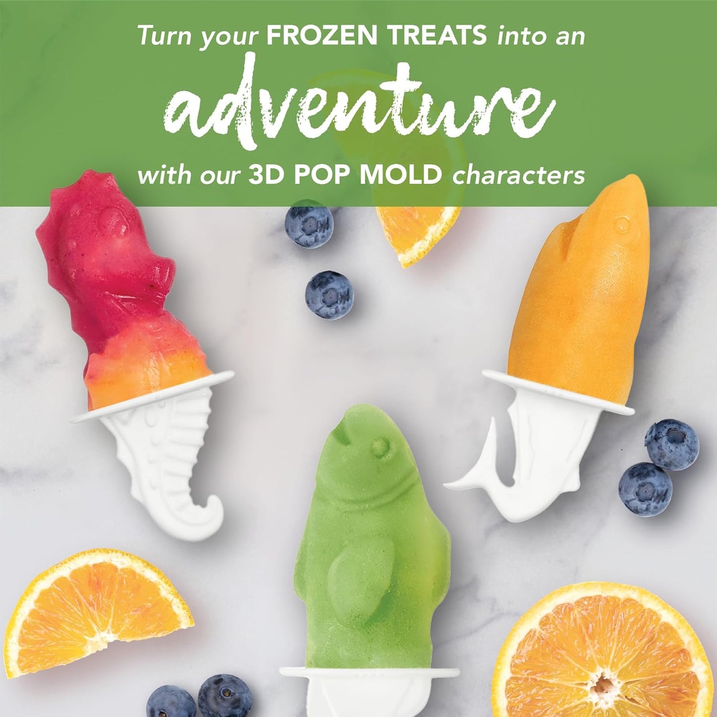 Tovolo Silicone Popsicle Molds with Sticks (Ocean Friends) - Ice Pop Molds with 4 Cavities for Homemade Flavored Ice Pops & Frozen Snacks - Popsicle Maker with Drip-Guards, Dishwasher Safe & BPA-Free