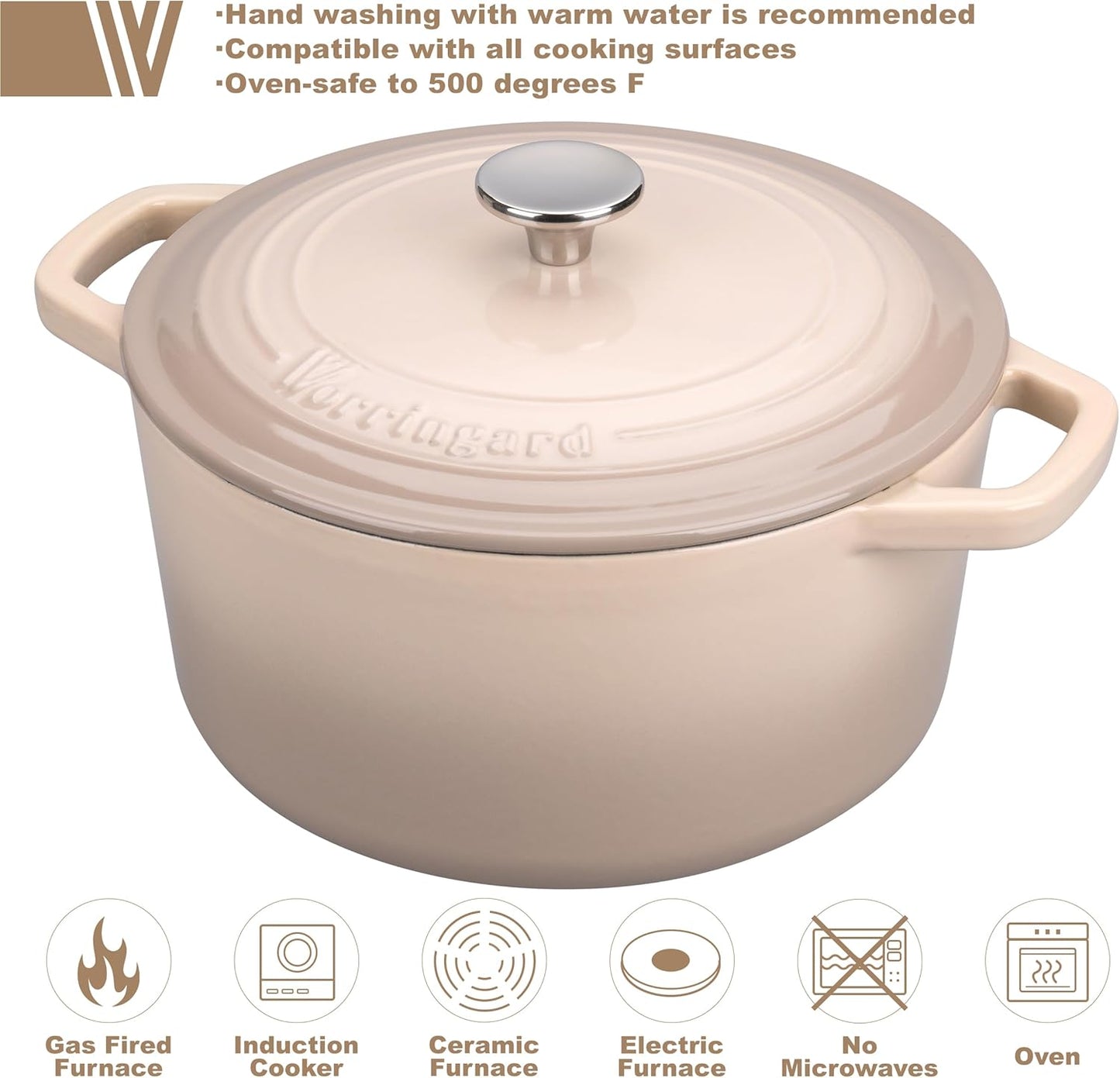 Enameled Cast Iron Dutch Oven Pot with Lid, for Bread Baking, Round Bread Oven- include Sourdough Bread Baking Supplies Set, 4.5QT, Latte