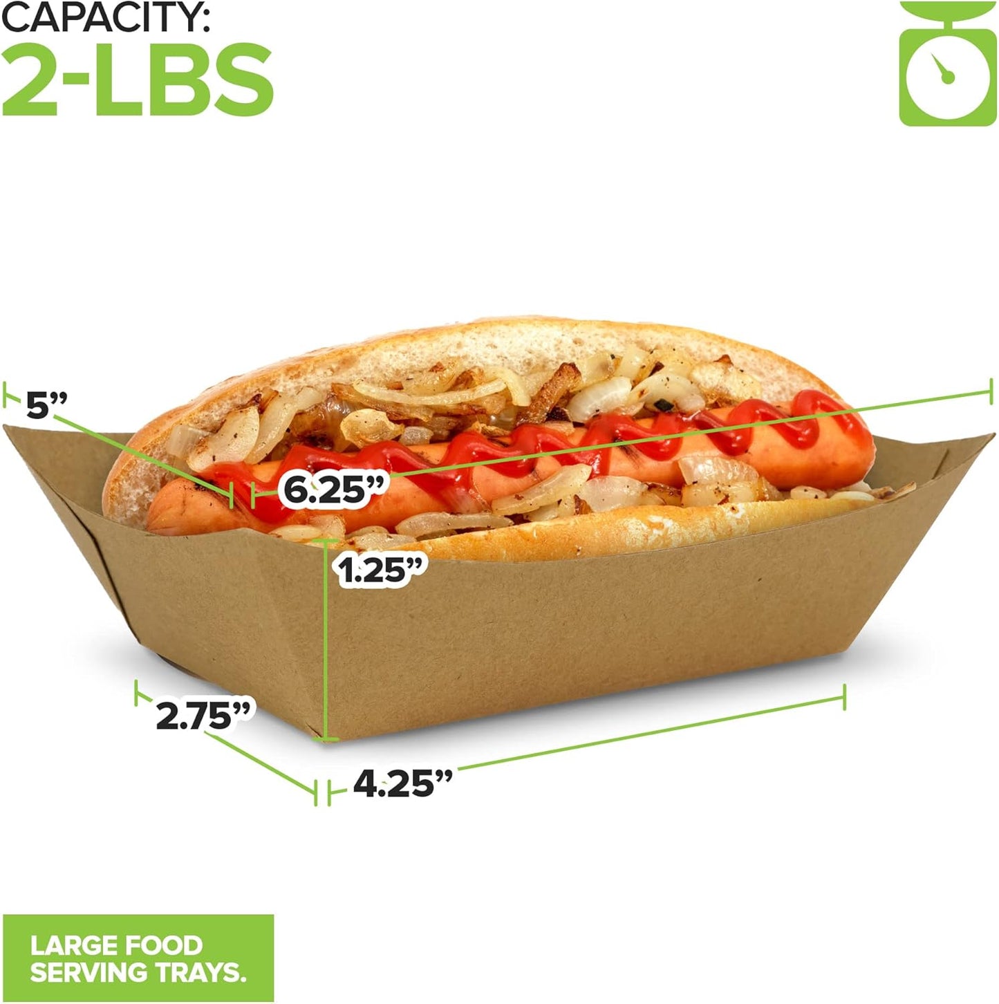 100 Pack 2-Lb Brown Kraft Paper Food Trays, Heavy-Duty Paper Food Boat, Disposable Serving Trays for Party Snacks, Hot Dog, Picnic, Taco Bar, Seafood, Nachos Plates, BBQ, carnival, birthday party