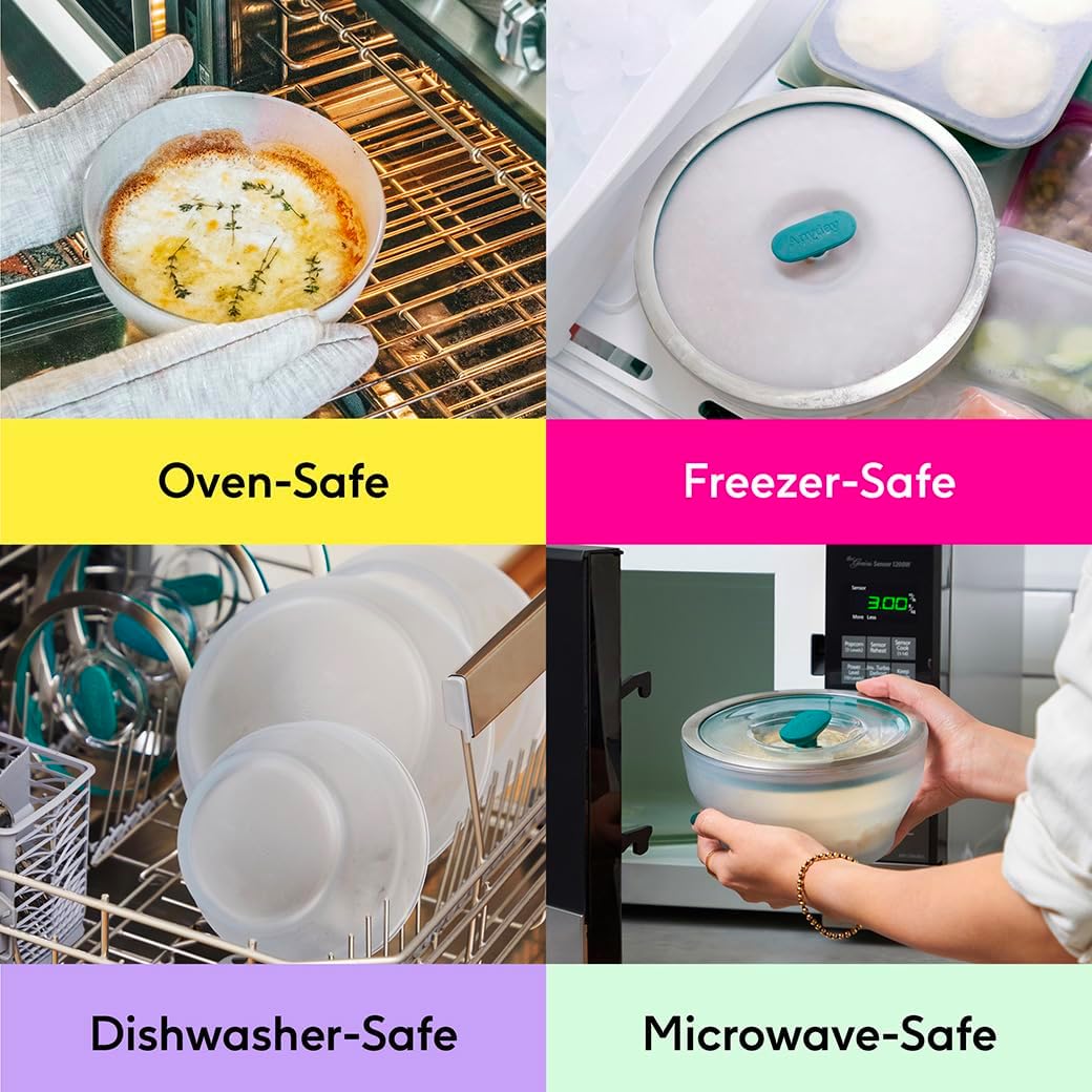 Anyday 7-Cup Microwave Cookware and Glass Container with Glass Lid, Plastic-Free Shallow Food Storage | Stackable Airtight Steamer with Vented Lid for Microwave-Safe Reheating & Steaming Vegetables