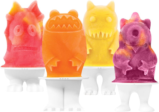 Tovolo Monsters Ice Pop Flexible Silicone Molds, 4 Monster Popsicle Characters, Dishwasher Safe - Set of 4