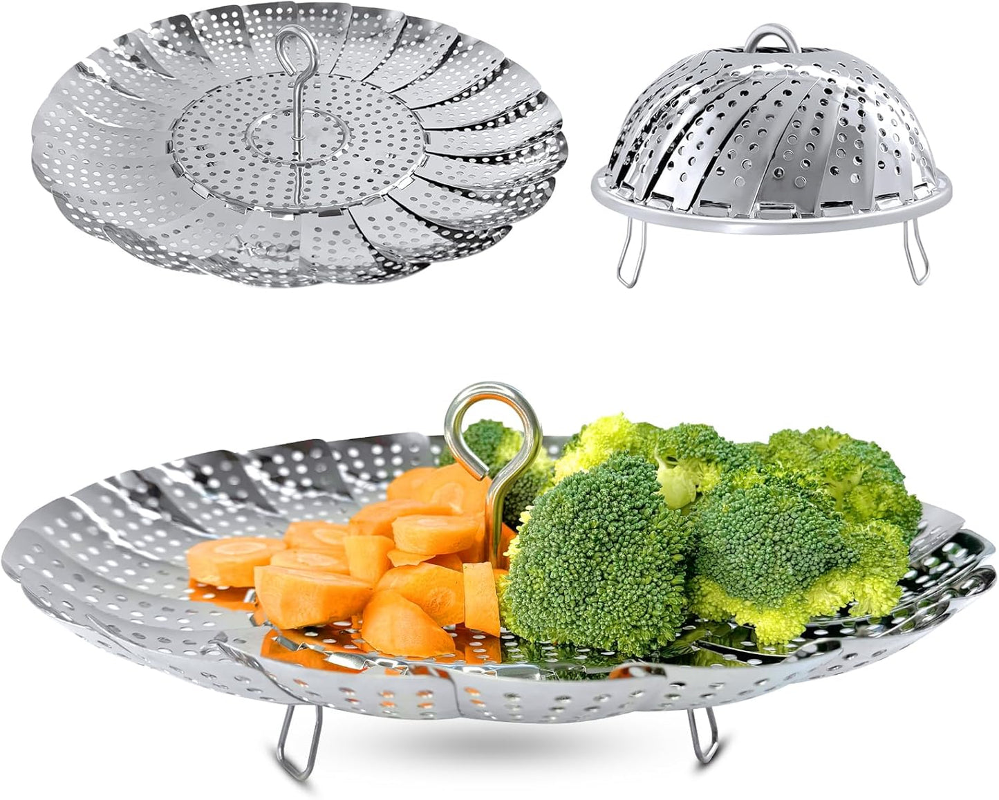 Vegetable Steamer Basket, Premium Stainless Steel Veggie Steamer Basket - Folding Expandable Steamers to Fits Various Size Pot (Extra Large (6.5" to 11"))