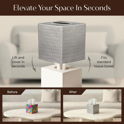 Monarch Abode Tissue Box Cover Square – Hand Hammered Pewter Metal Tissue Holder Box for Bathroom Accessory, Aesthetic Decorative Facial Napkin Cube for Modern Home Decor