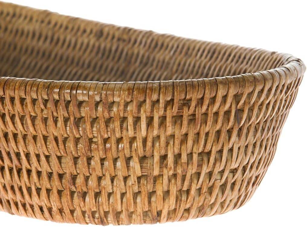 KOUBOO La Jolla Bread Basket | Woven Rattan Basket for Bread, Fruit, & Kitchen Storage | Boho Decor, Food Baskets, Snack Tray, Home Organizer, Honey Brown, Large