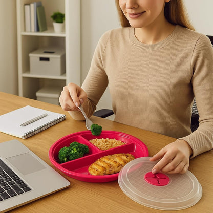 4-Pack Divided Microwave Plates with Vented Lids – BPA-Free, Stackable Meal Prep Plates – 3 Section Food Storage – Microwave, Freezer & Dishwasher Safe – 8.75” x 8.75”