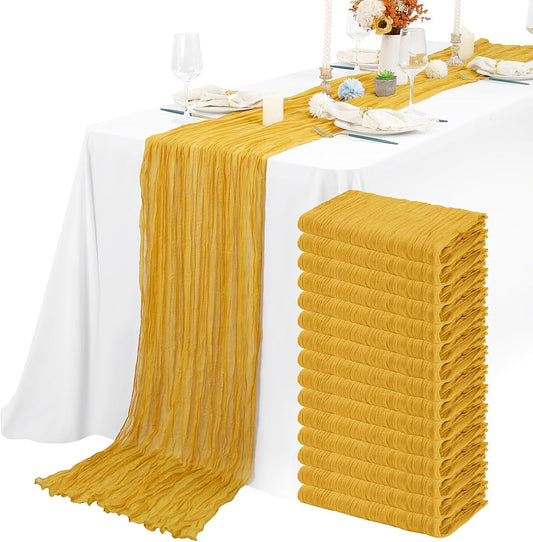 15 Packs Cheesecloth Table Runner Mustard Yellow,10 Ft Rustic Gauze Boho Wedding Table Runner Decoration,Wedding Table Decor Table Cloth for Wedding Party Bridal Shower Table,21.5x120in