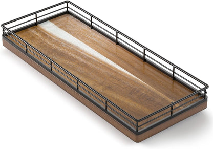 Acacia Wood Bathroom Vanity Tray, 11" L Small Countertop Tray for Dresser, Table, Kitchen Counter, Coffee Bar