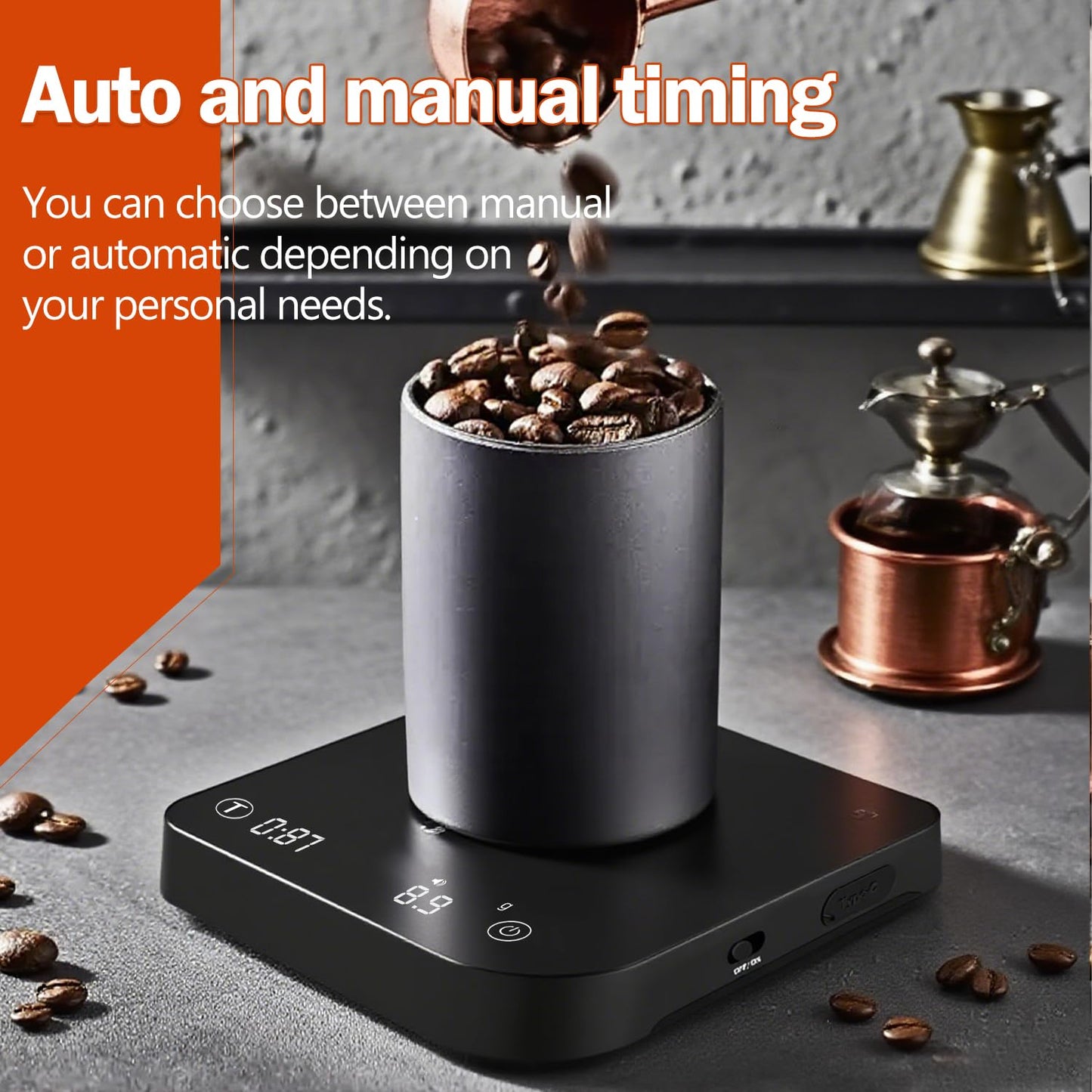 Mini Coffee Scale with Timer Automatic, 0.1g/2000g Rechargeable Precision Espresso Scale