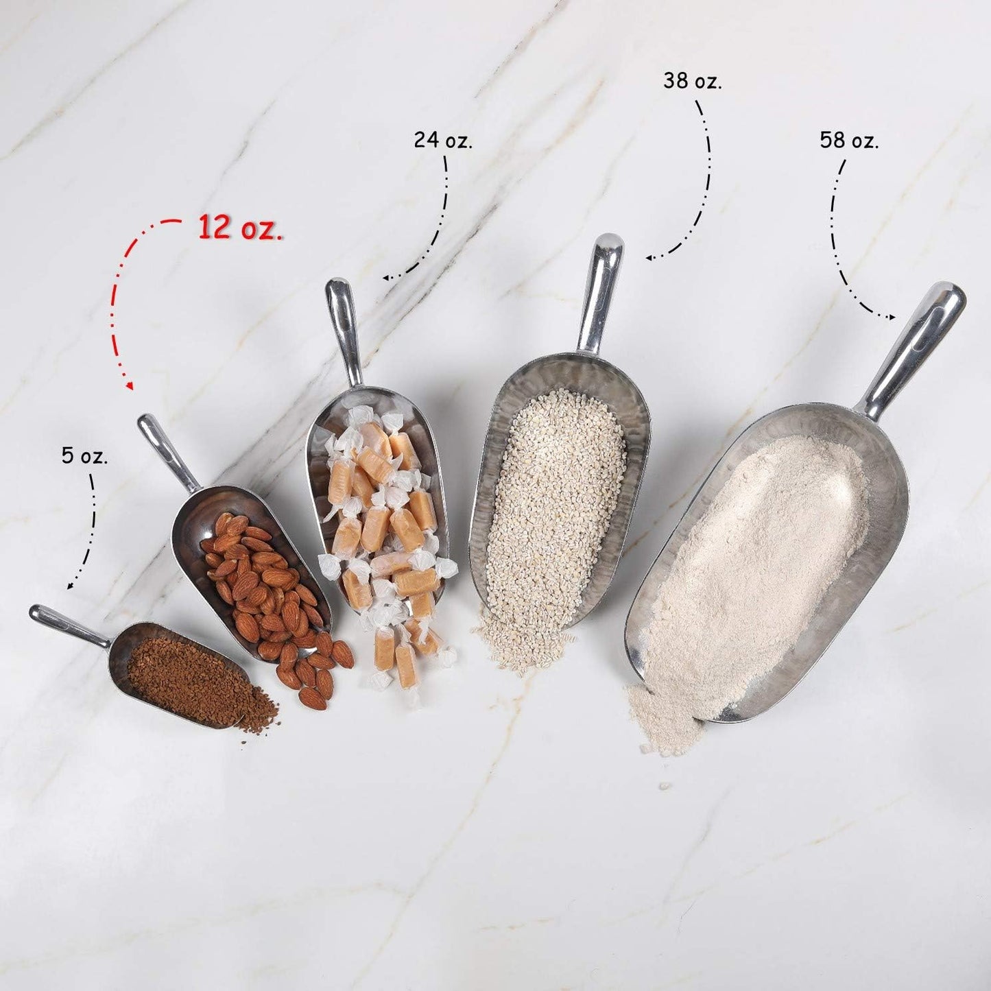 Cast Aluminum Utility Scoop - 12 oz. - Round Bottom, ice scoop For Multi-Purpose Use, With Finger Groove Handle (Hand Wash Only) (12 oz.)