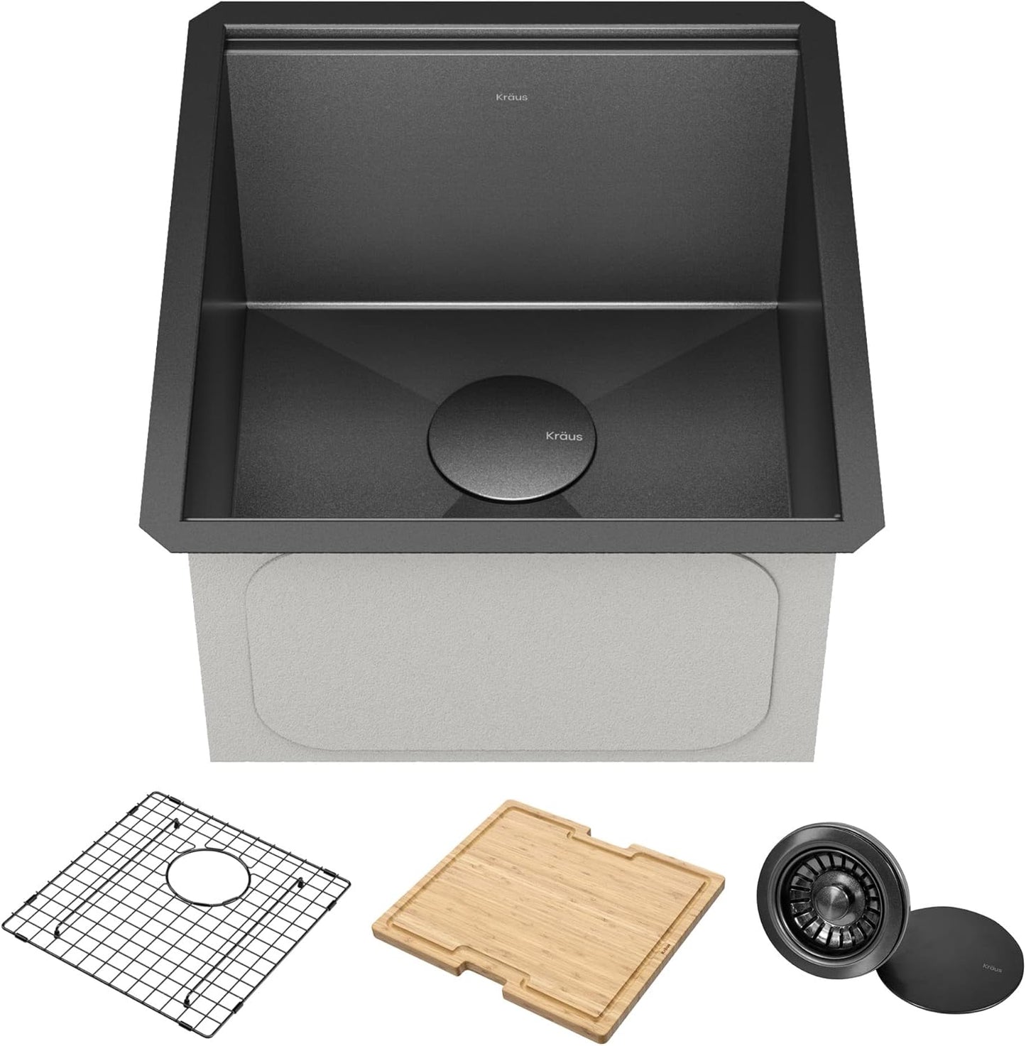 KRAUS Kore Workstation 17-inch Undermount 16 Gauge Black Stainless Kitchen Sink, Single Bowl Kitchen Sink in PVD Gunmetal Finish with Accessories, KWU1101-17-PGM