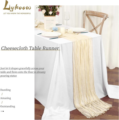 15 Packs Cheesecloth Table Runner Ivory,10 Ft Light Beige Rustic Gauze Boho Wedding Table Runner Decoration,Wedding Table Decor Table Cloth for Wedding Party Bridal Shower Table,21.5x120in