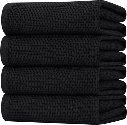 Homaxy 100% Cotton Oversized Waffle Weave Kitchen Dish Towels, Ultra Soft Absorbent Quick Drying Cleaning Towel, 20 x 28 Inches, 4-Pack, Black