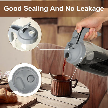 Cold Brew Coffee Maker Pitcher,64 Oz Heavy Duty Glass Mason Jar Pitcher with V-shaped Pour Spout Handle Lid,Stainless Steel Filter for Iced Coffee,Iced tea,Fruit Drinks,lemonade - Gray