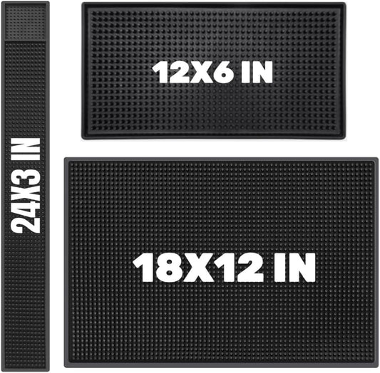 WANGCHAO Bar Mat Set - 8mm Thick Anti-Skid Non-Toxic Rubber Bar Mat for Home Bar, Countertop, Restaurants, Coffee Bar Mat - Premium Rubber Bar Service Spill Mat (3 pack) (24*3"+18*12"+12*6")