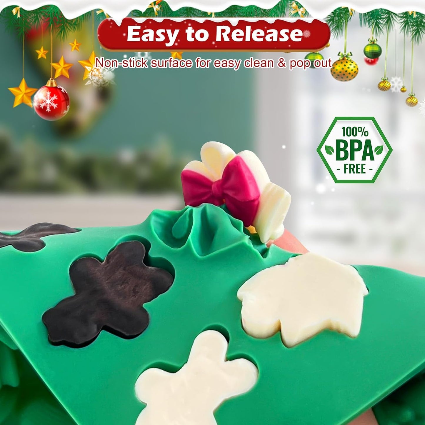 HKNMTT Christmas Silicone molds for Xmas Candy Chocolate Wax Decor, 60 Cavity 11 Shapes Gummy Mould, Including Tree Santa Cane Hat Socks Elk Gingerbread Man Bell Glove Snowman Food Grade DIY Set