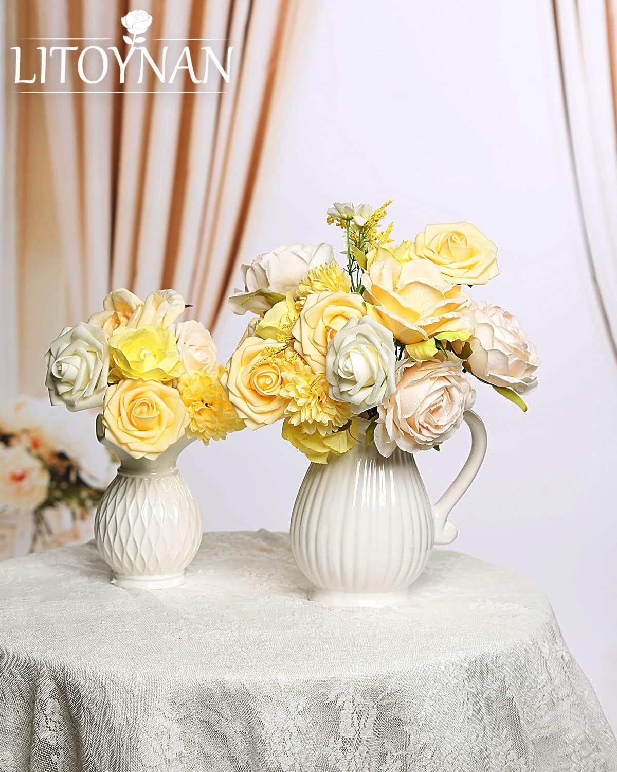 Artificial Flower Combo Flowers Exquisite Yellow Flower Box Set for DIY Bouquets Centerpieces Floral Arrangements, Multi Use Wedding Party Home Decorations Faux Flowers（Yellow & Peach ）