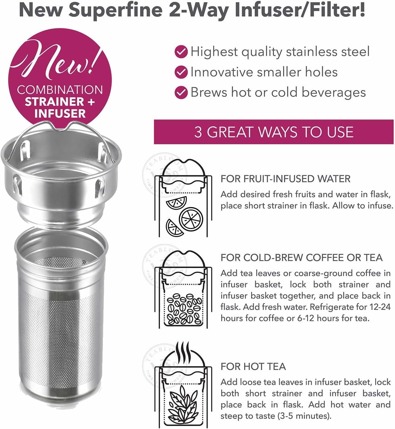 Teabloom - The ORIGINAL All-Brew Travel Tumbler & Thermos | OPRAH’s Favorite | 16oz/480ml Stainless Steel Insulated Water Bottle/Tea Flask/Cold Brew Coffee Mug