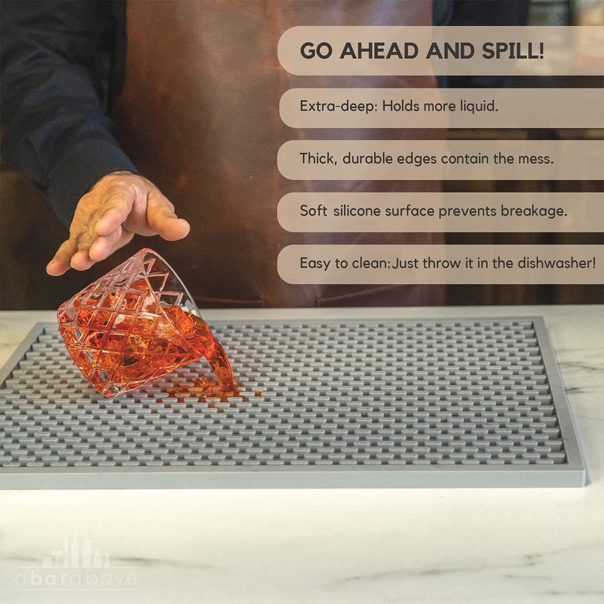 Premium A Bar Above Heavy Duty Bar Mat, Food Safe Silicone Mat, Mats for Bartending and Coffee, Commercial Strength Bartender Accessories, Dish Drying Mats for Kitchen Counter, Barista Accessories