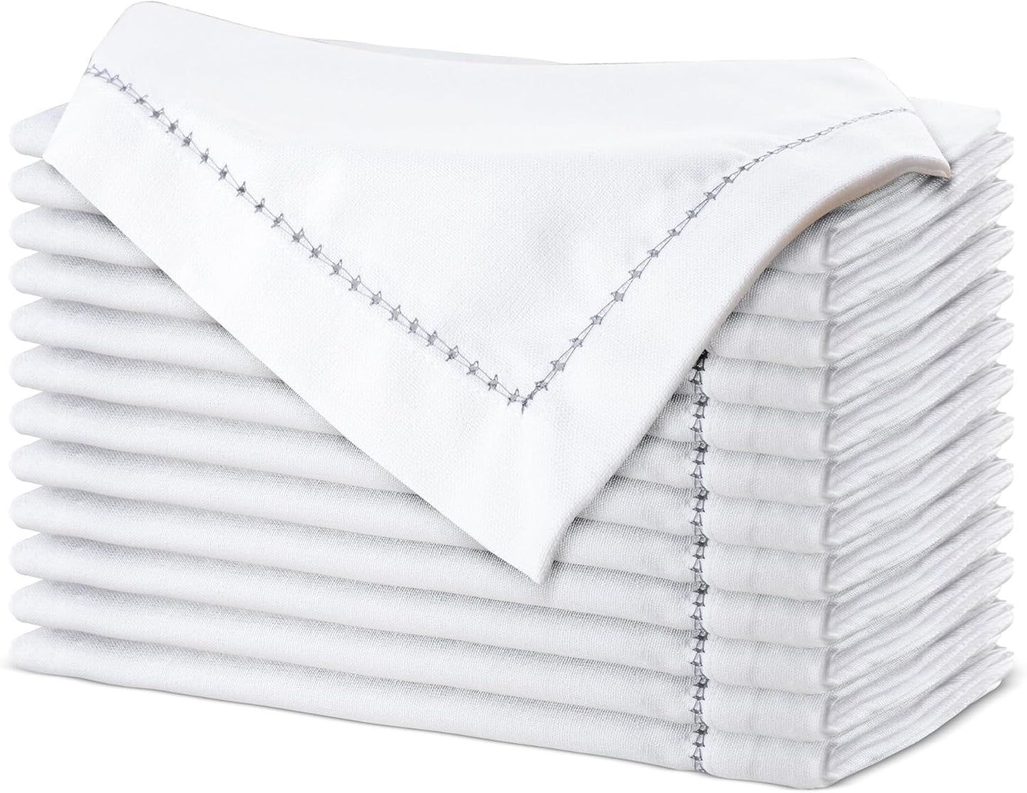 Urban Villa Easter Cloth Napkins Hemstitch White Grey 100% Cotton Absorbent Dinner Napkins (Set of 6) 20x20 Inches Soft Durable Washable Reusable Ideal for Everyday Use Wedding Parties Cloth Napkins