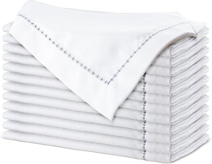Urban Villa Easter Cloth Napkins Hemstitch White Grey 100% Cotton Absorbent Dinner Napkins (Set of 6) 20x20 Inches Soft Durable Washable Reusable Ideal for Everyday Use Wedding Parties Cloth Napkins