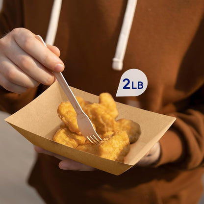 JOLLY CHEF 2lb Paper Food Trays, 100 Pack Disposable Paper Boat, Serving Boats, Food Holder Trays for Snacks French Fries Nachos Hot Dog Tacos BBQ Party