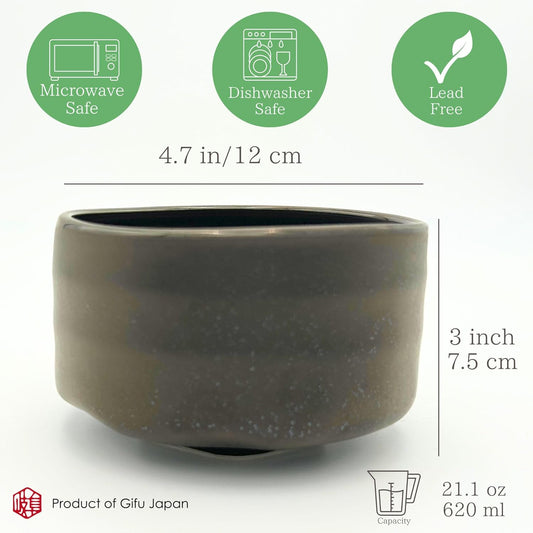 Product of Gifu Japan Ceramic Matcha Bowl – Handmade Chawan Matcha Bowl, Japanese Bowl, Smoky Bronze, 21.1 oz, 620ml