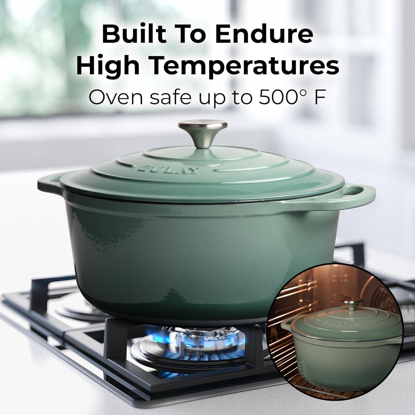 Zulay Kitchen 6 Quart Enameled Cast Iron Dutch Oven Pot with Lid – Premium Durability & Oven Safe up to 500°F – Heavy Duty Cookware Perfect for Bread Baking, Stews, Braising & Roasting - Aventurine