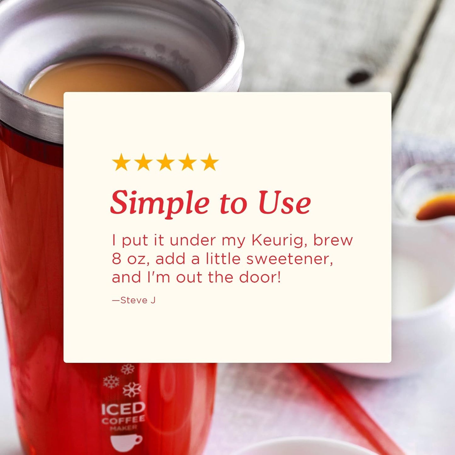 Zoku Instant Iced Coffee Maker, Reusable Beverage Chiller Cools Hot Beverages in Minutes Without Dilution, Portable 11-ounce Tumbler With Spill-resistant Lid and Straw, Red