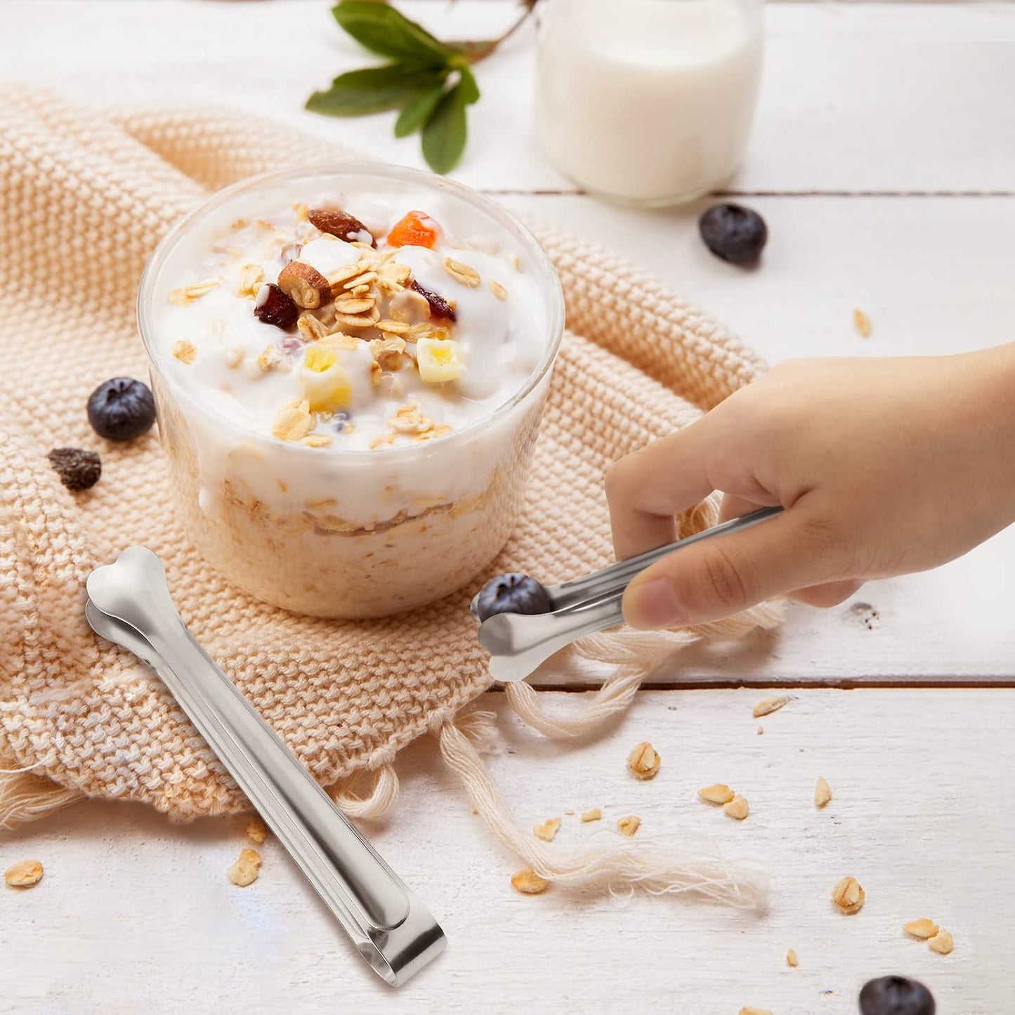 18 Pack Premium Small Serving Tongs, Mini Stainless Steel Appetizer Tongs 4.33Inch Silver