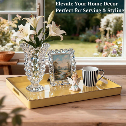 Zosenley Decorative Tray, Rectangular Plastic Tray with Handles, Modern Vanity Tray and Serving Tray for Bathroom, Kitchen, Ottoman and Coffee Table, 15.6” x 10.2” (Light Yellow)