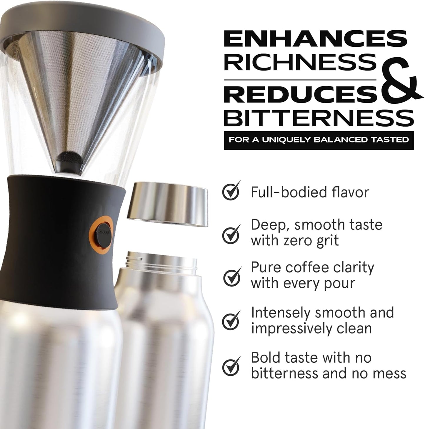 asobu Cold Brew Coffee Maker, Award-Winning 40oz Insulated Cold Brew Brewer with Portable Stainless Steel Carafe – No.1 Europe Coffee Fest Winner, Leakproof, BPA-Free, Keeps Cold 24H