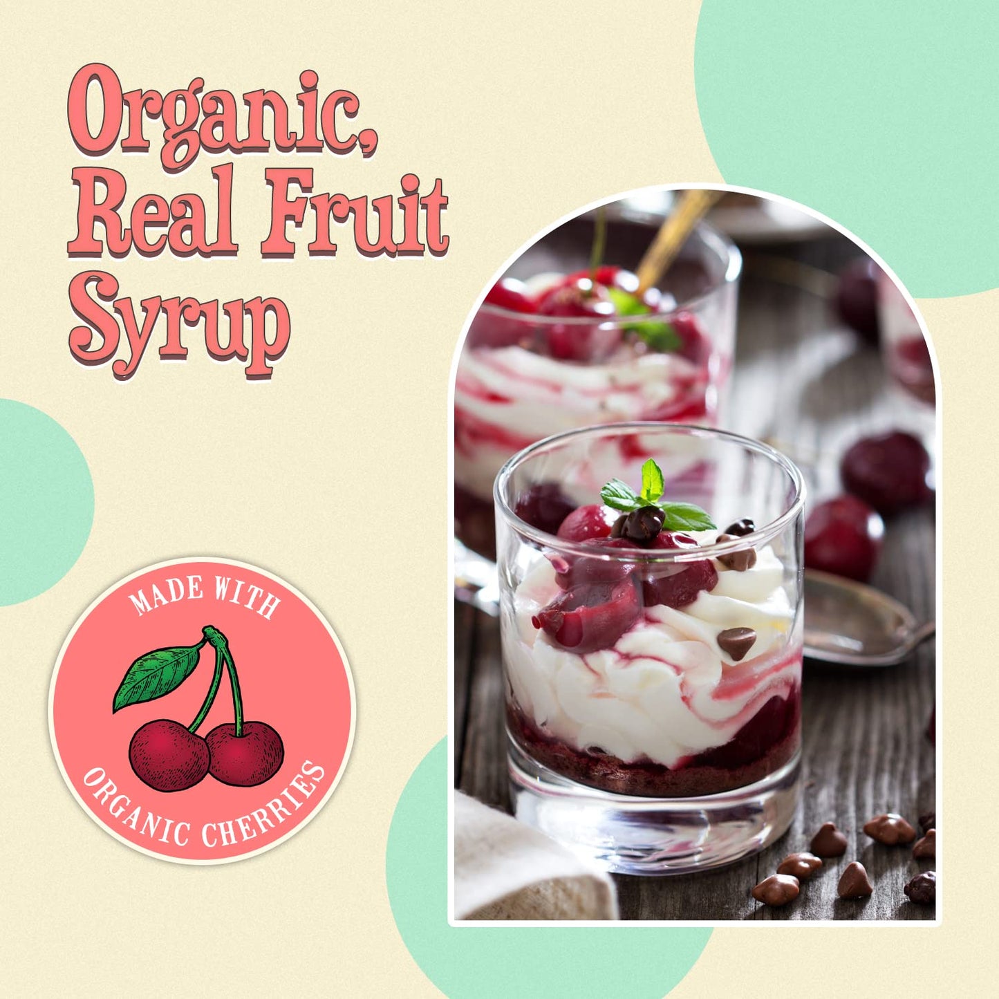 Wäbry Organic Cherry Syrup – 14.9oz (420g), Natural Fruit Syrups for Drinks, Coffee, Shaved Ice and Ice cream, Vegan, Non-GMO, Gluten-Free Snow Cone Syrup – BPA-Free Plastic Bottle