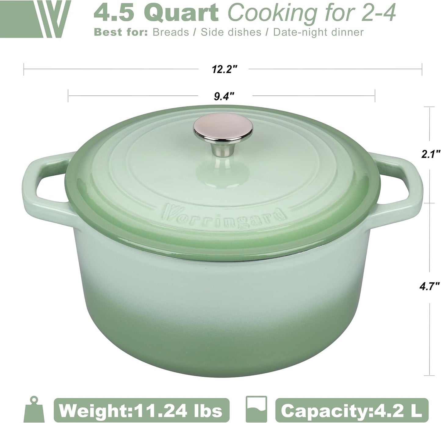 Enameled Cast Iron Dutch Oven Pot with Lid, for Bread Baking, Round Bread Oven- include Sourdough Bread Baking Supplies Set, 4.5QT, Green