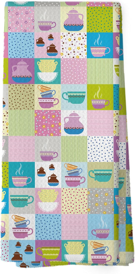 Trendy Teacups Kitchen Dish Towels, Coffee Cups Teapots Kitchen Decor, Retro French Garden Tea Lover Gifts for Women Men, Tea Time Hand Towels Kitchen Bathroom Tea Towels Decorations, 16x24inch