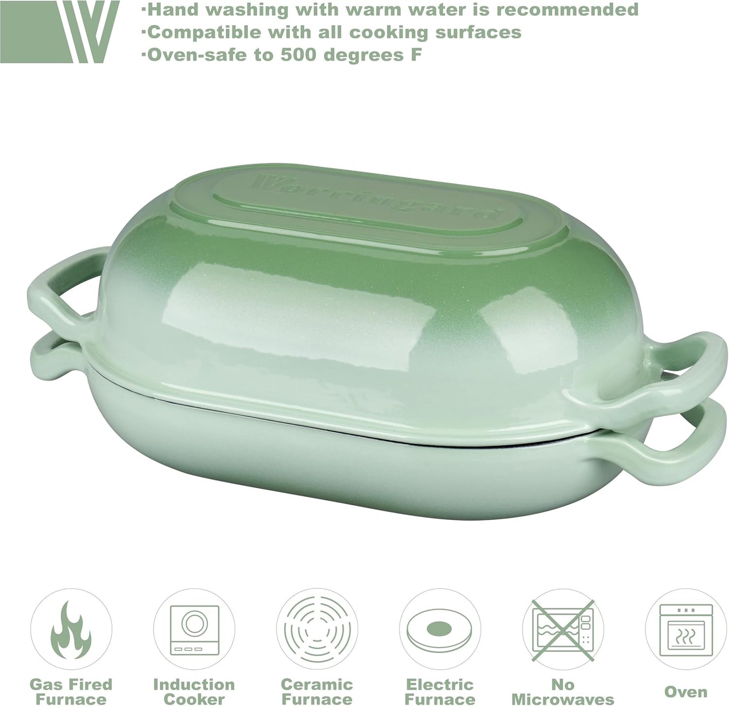 Enameled Cast Iron Sourdough Bread Oven, Dutch Oven, Loaf Cast Iron Bread Pan for Homemade Bread Baking, Meatloaf Pan with Lid, 7QT, Green