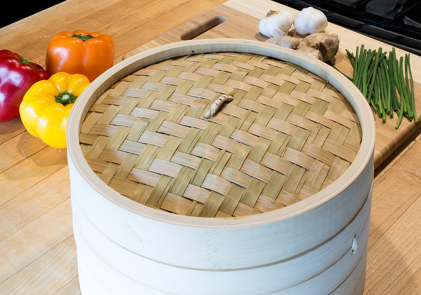 Helen's Asian Kitchen Bamboo Food Steamer with Lid - 100% Natural Bamboo - Basket Steamers for Cooking Dumplings, Dim Sum, Veggies, Fish, Meat - Preserve Nutrients & Flavors - 12-Inch