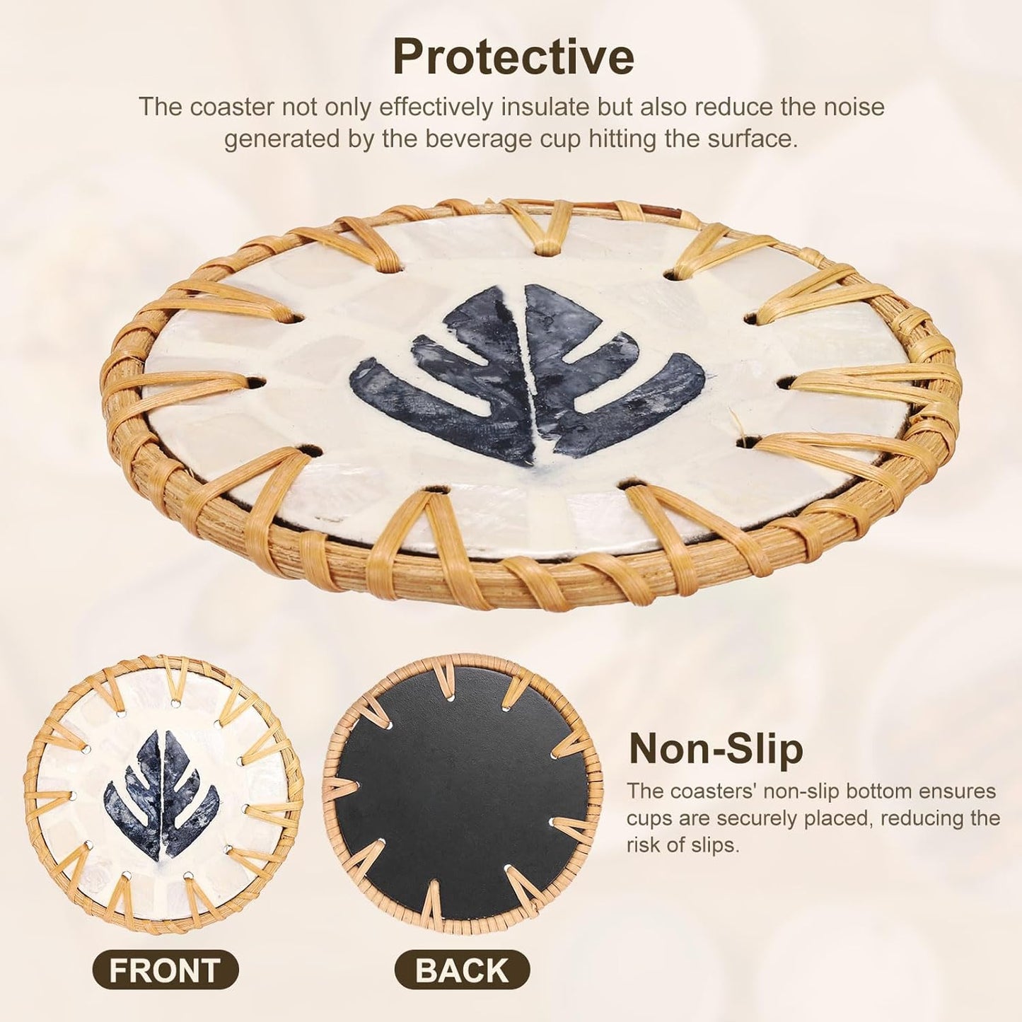 uxcell 2Pcs Handmade Woven Rattan Coasters, Heat-Resistant Drink Coasters for Coffee Table Dining Room Kitchen Coffee Wine Decor, Deep Blue Leaf