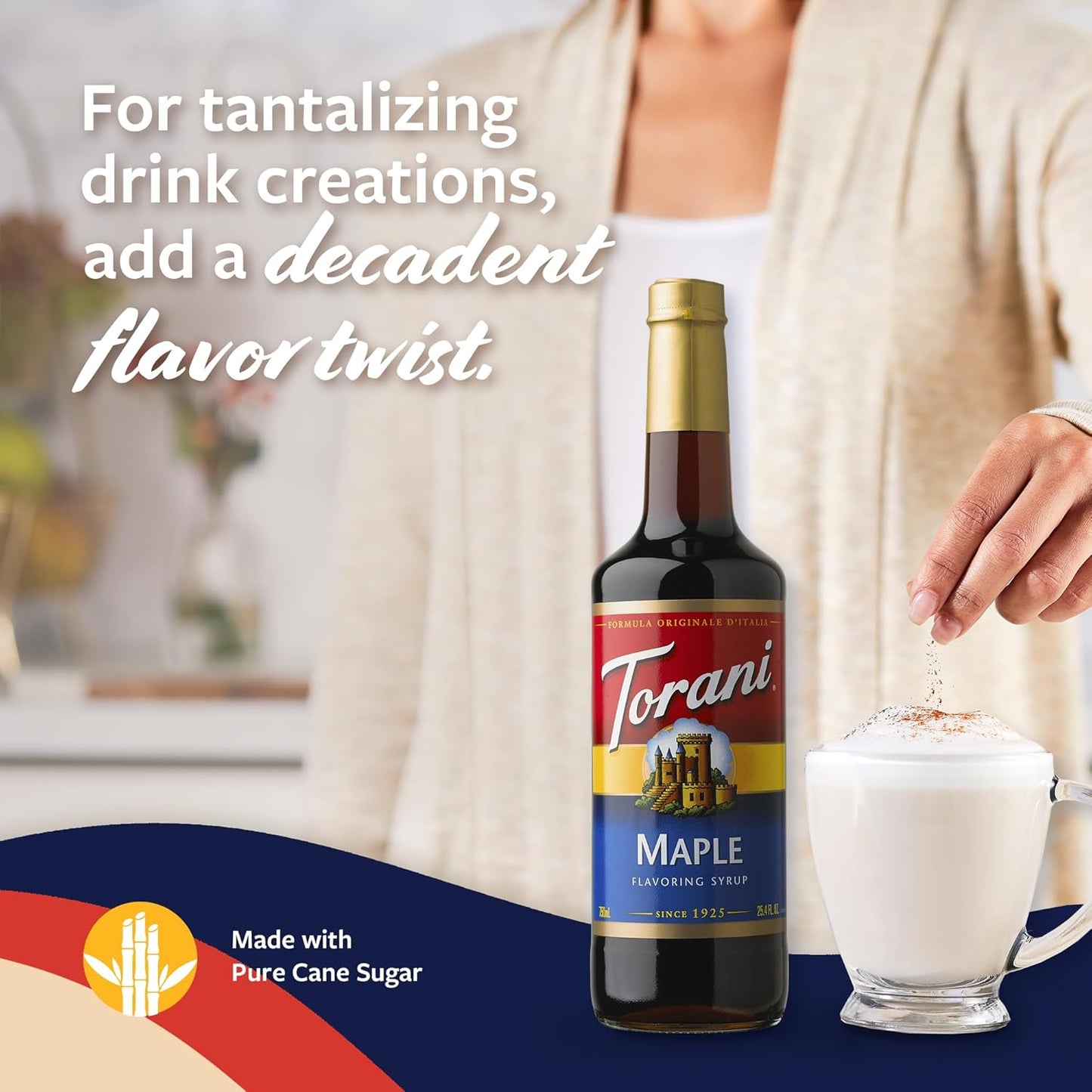 Torani Coffee Syrup, Maple Flavoring for Drinks, Glass Bottle with Pump Included, 25.4 Fl Oz