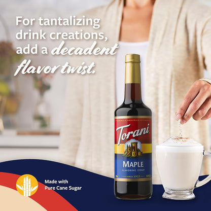 Torani Coffee Syrup, Maple Flavoring for Drinks, Glass Bottle with Pump Included, 25.4 Fl Oz