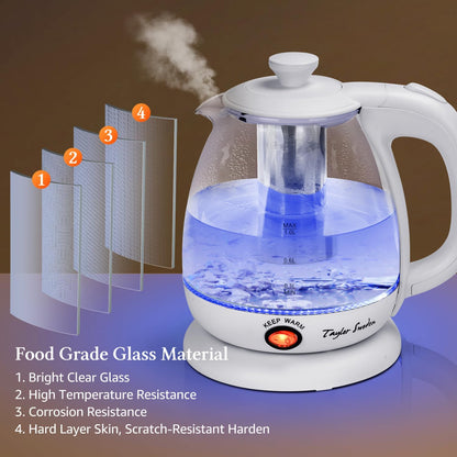 Taylor Swoden Electric Kettle with Tea Infuser, 1L Small Electric Tea Kettle with Keep Warm, LED Light Hot Water Boiler & Heater for Coffee & Tea, Auto Shut-Off & Boil Dry Protection, BPA Free, White