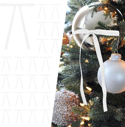 SIMISI RIBBON 24Pcs White Christmas Velvet Ribbon Bows Decorations Xmas Ornaments Vintage Decor for Tree, Wreath, Garland (3/8'' Width, 5 * 7 inch)